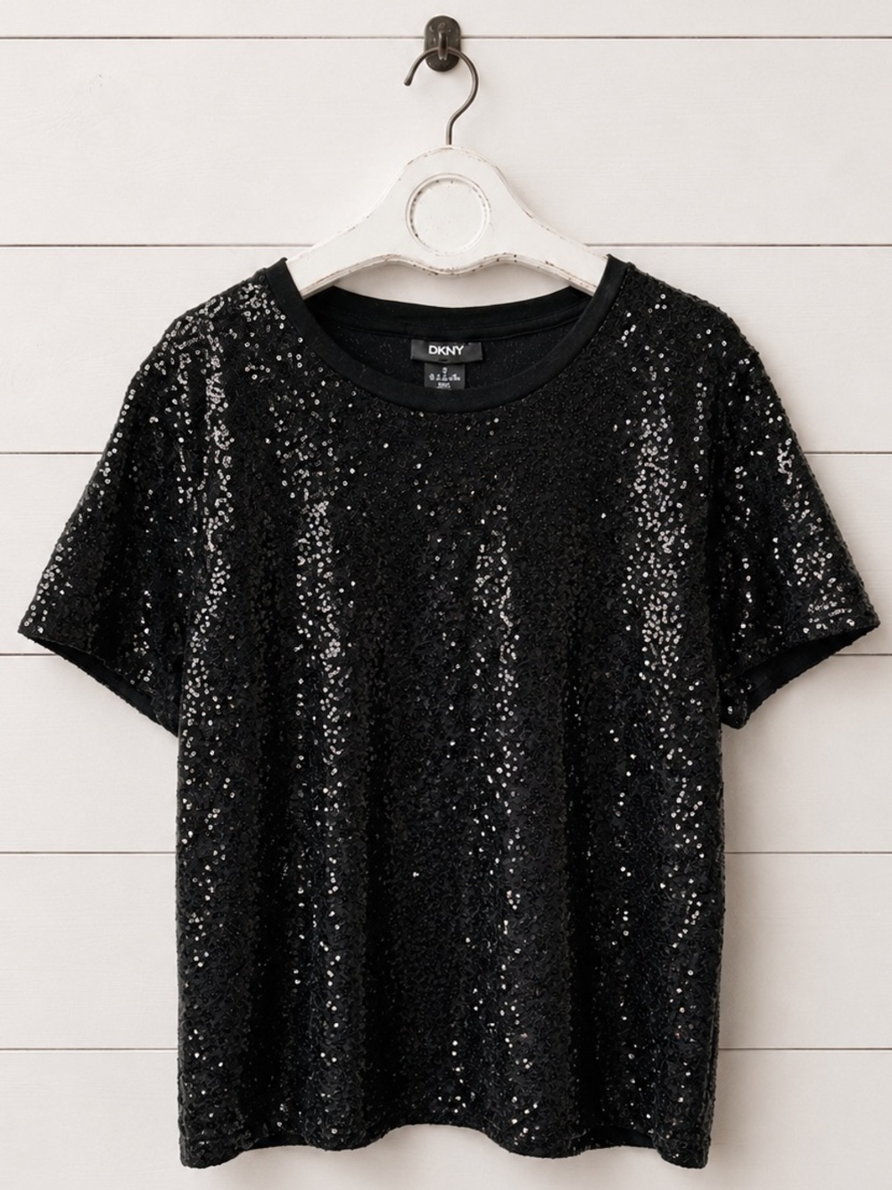 Dkny Black Sequin Crew Neck Short Sleeve Tee